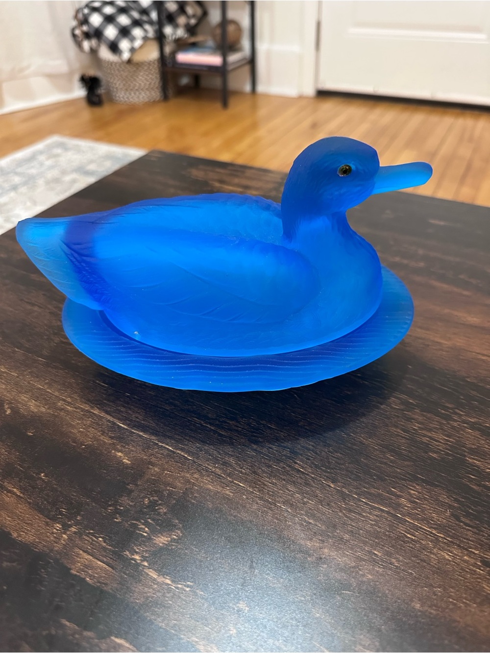 Vintage Westmoreland Blue Glass Duck Covered Dish Figurine Decorative Matte fin.